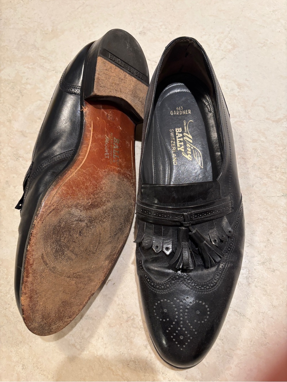 Bally Black Leather Tassel & Kiltie Penny Loafers